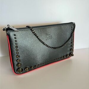 Christian Louboutin Black and Red Studded Clutch